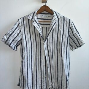 Zara Men's Casual Black and White Striped Shirt